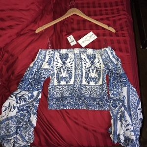 Off the shoulder smocked crop top