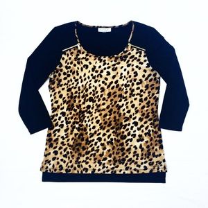 CALVIN KLEIN | Cheetah Print Long Sleeve Blouse