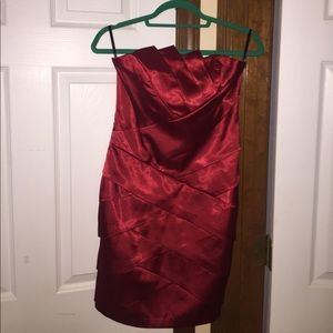 Jessica McClintock ruby strapless cocktail dress.
