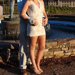 Blush nude lace homecoming dress