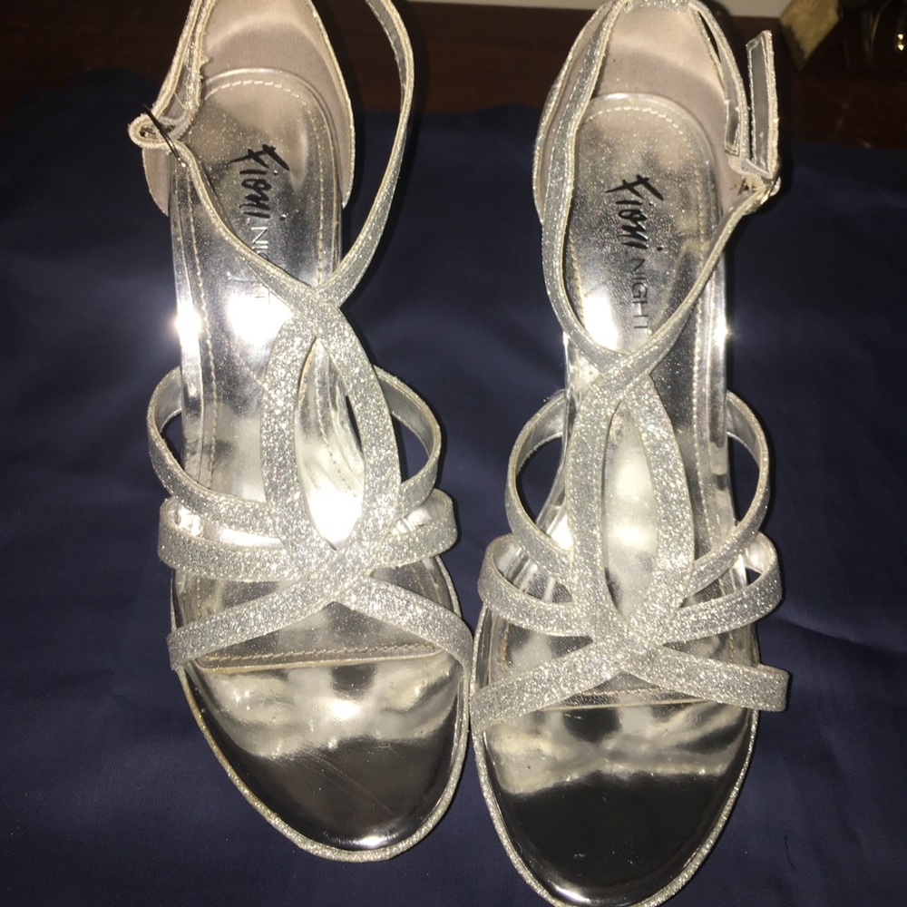 Silver sparkly strappy heels