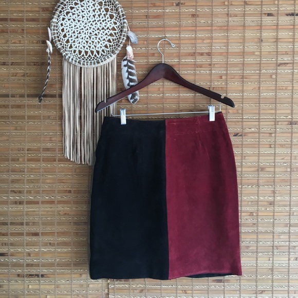 Vintage Dresses & Skirts - Vintage Color-block Leather Skirt