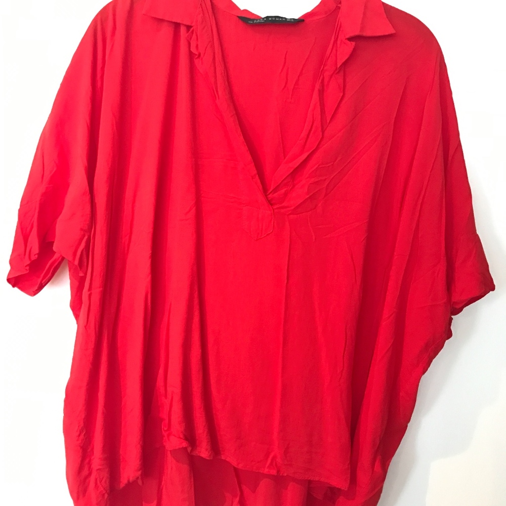 Red ZARA Collared Blouse