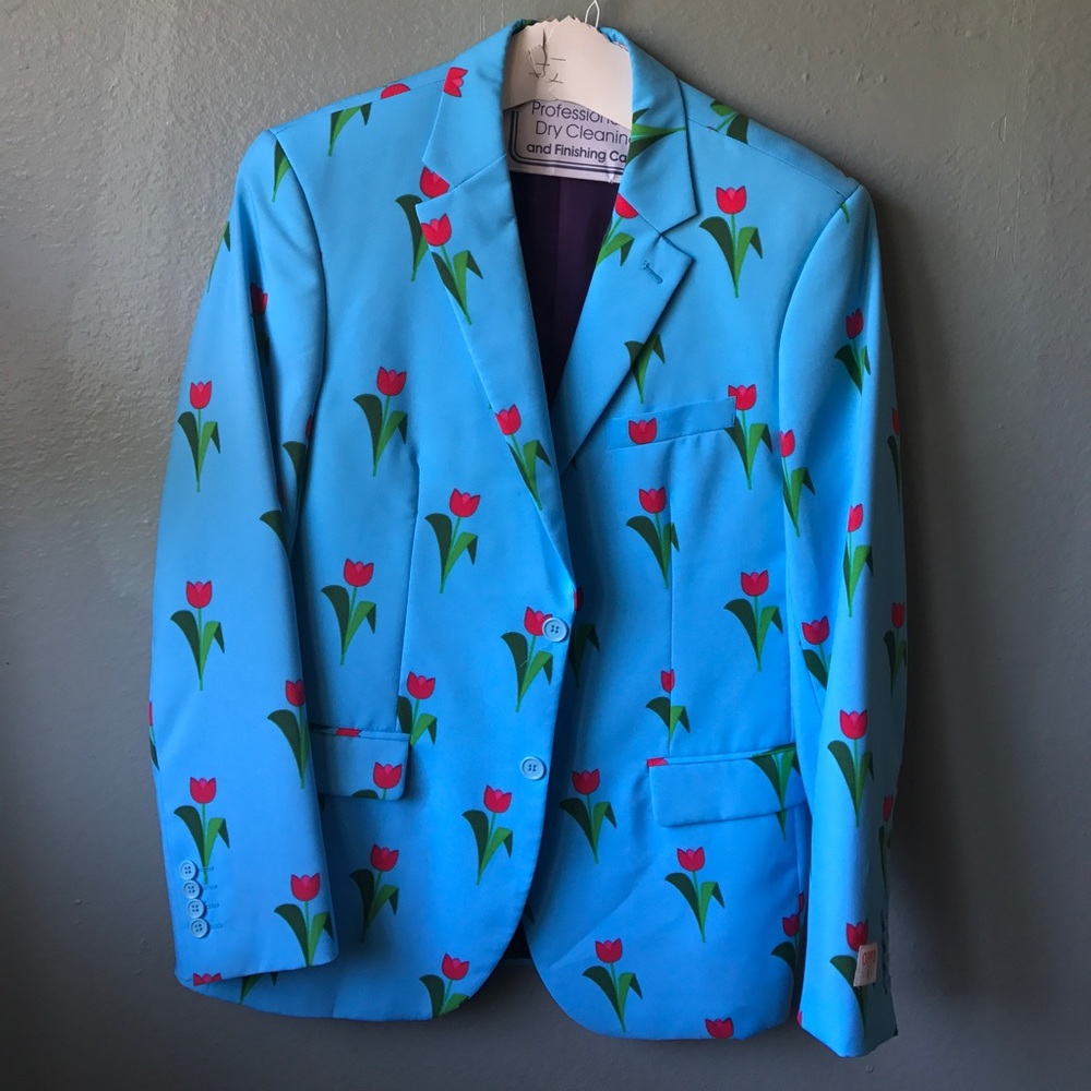 OppoSuits Prom Blue Suit w/ Tulips Print