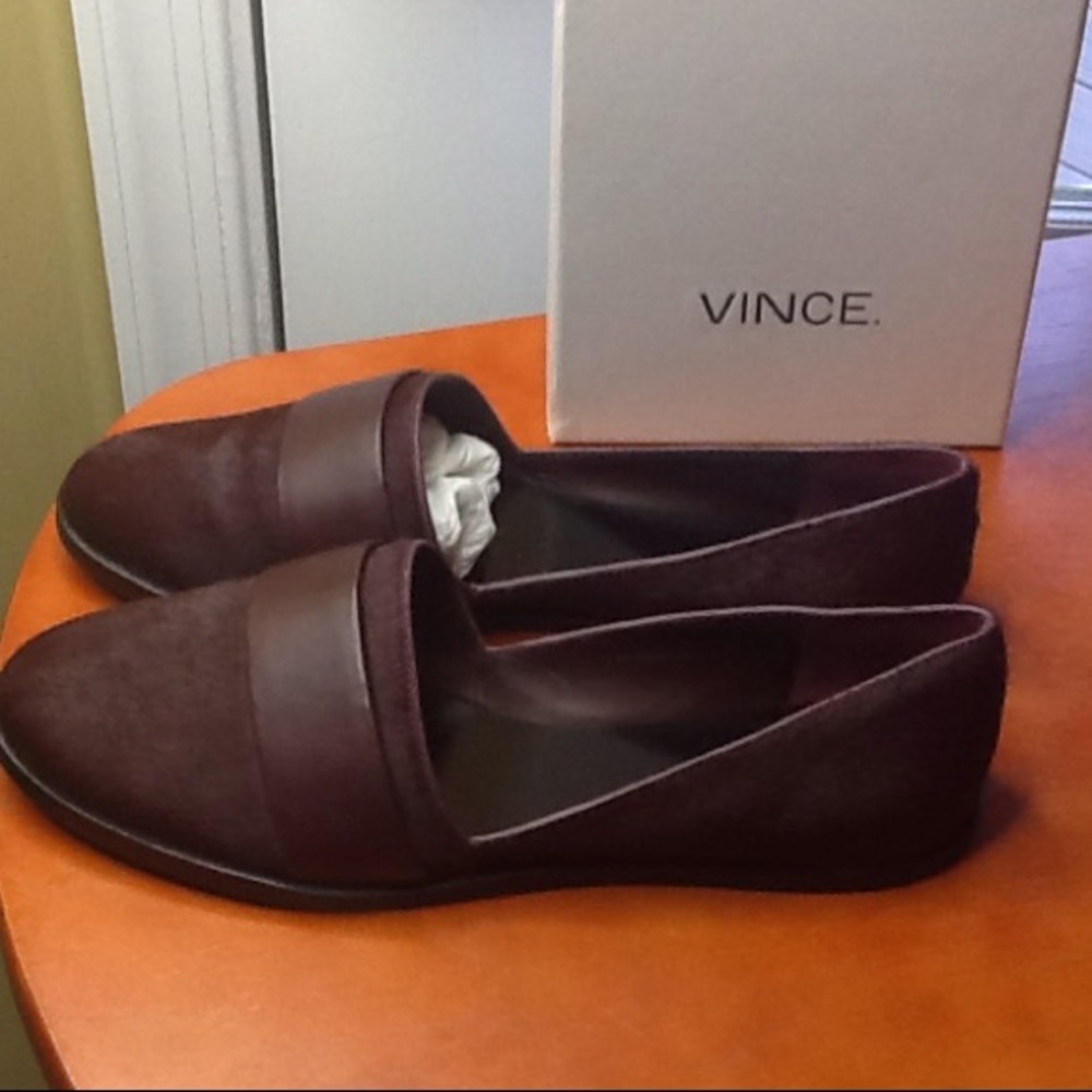 Vince brand pony hair burgundy loafers NWT