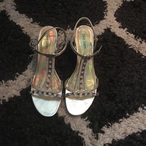 Gold jeweled kitten heels