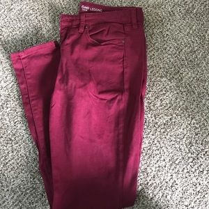 Red/maroon denim leggings (Gap)