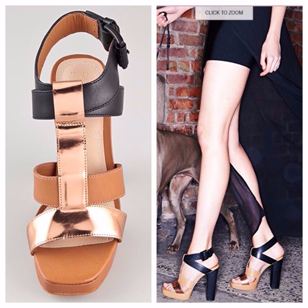 Sam TStrap High Heel Bronse, Beige & Black Sandals