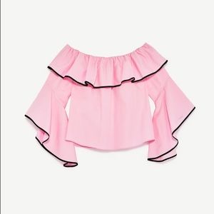 NWT Zara pink off shoulder bell sleeve poplin top