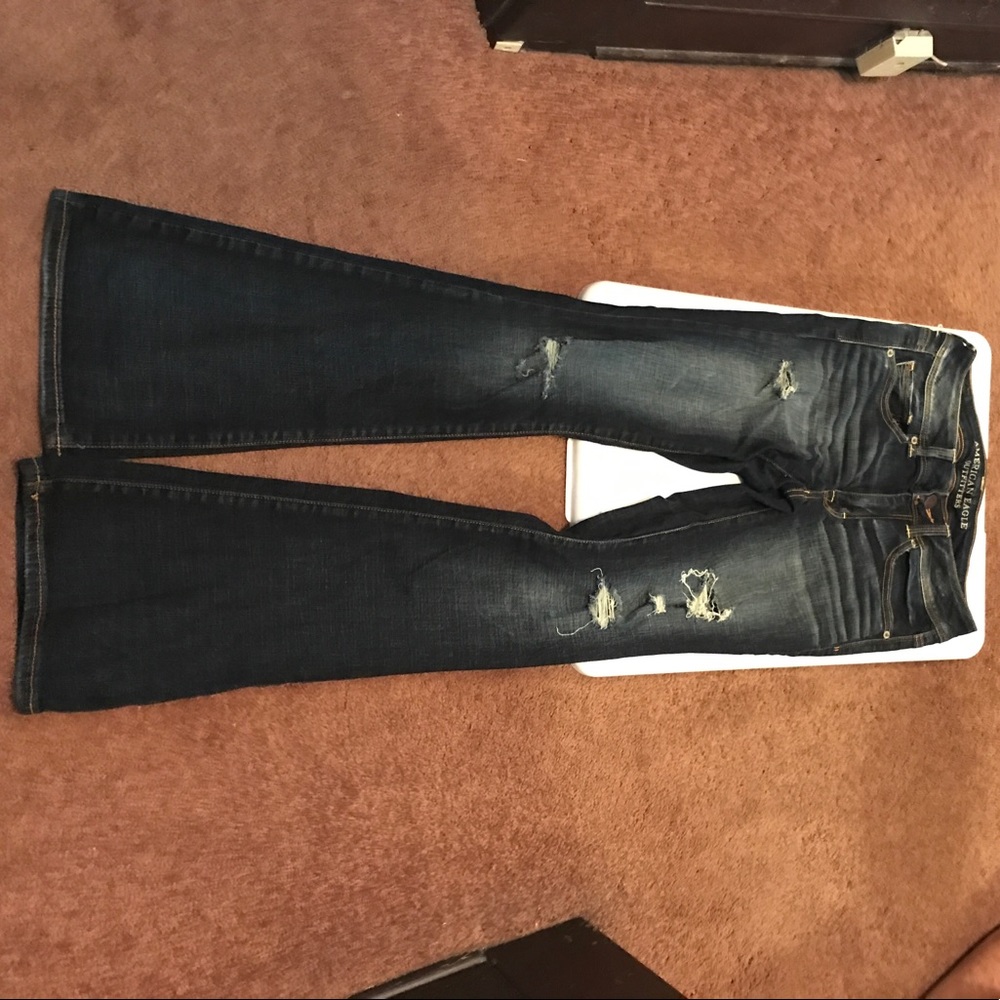 Distressed bootleg jeans