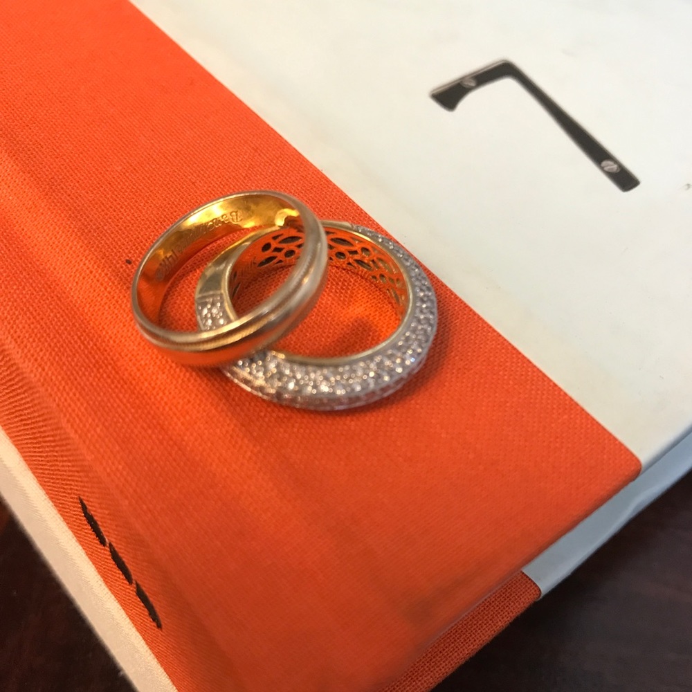 Two Vintage Stacking Rings: 14k Gold and 18k Pave