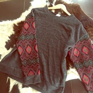 Miss Me Vintage Sweater with Embroidered sleeves