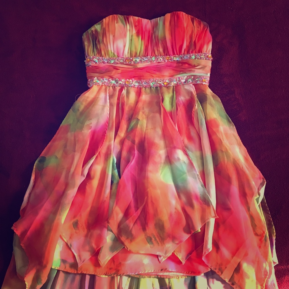 High-Low multicolor sequined homecoming/prom dress