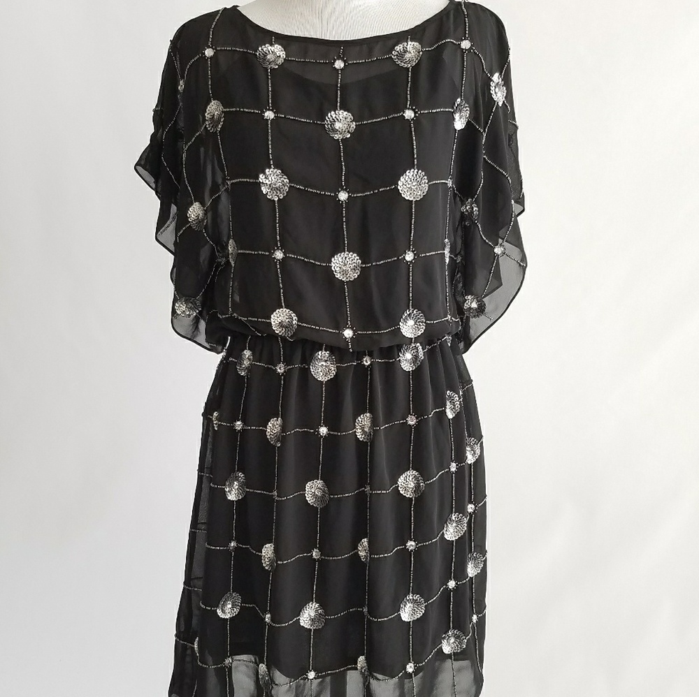 Greylin Short Black Dress w/ Sunburst Sequins