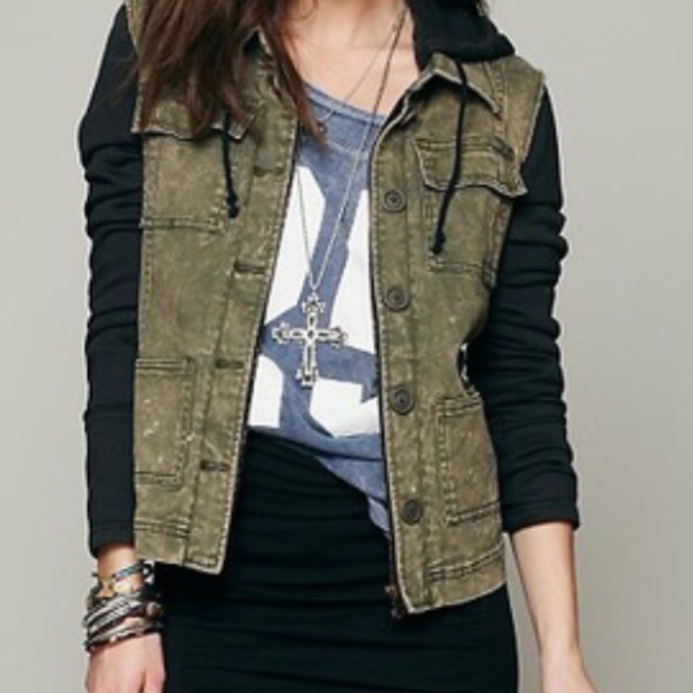 Free People Knit Hooded Twill Jacket