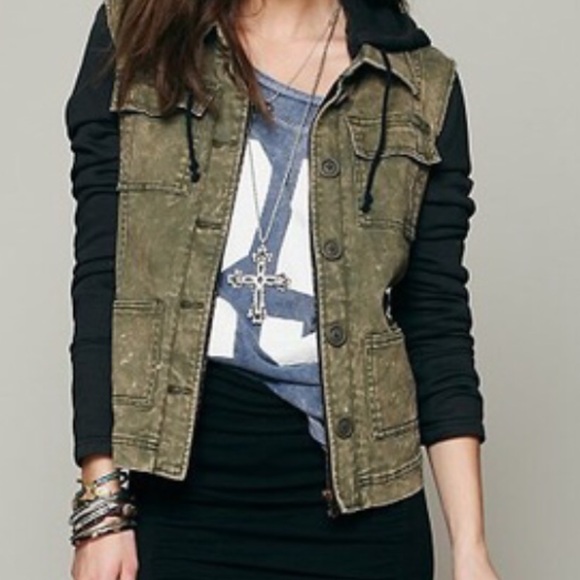 Free People Knit Hooded Twill Jacket 
