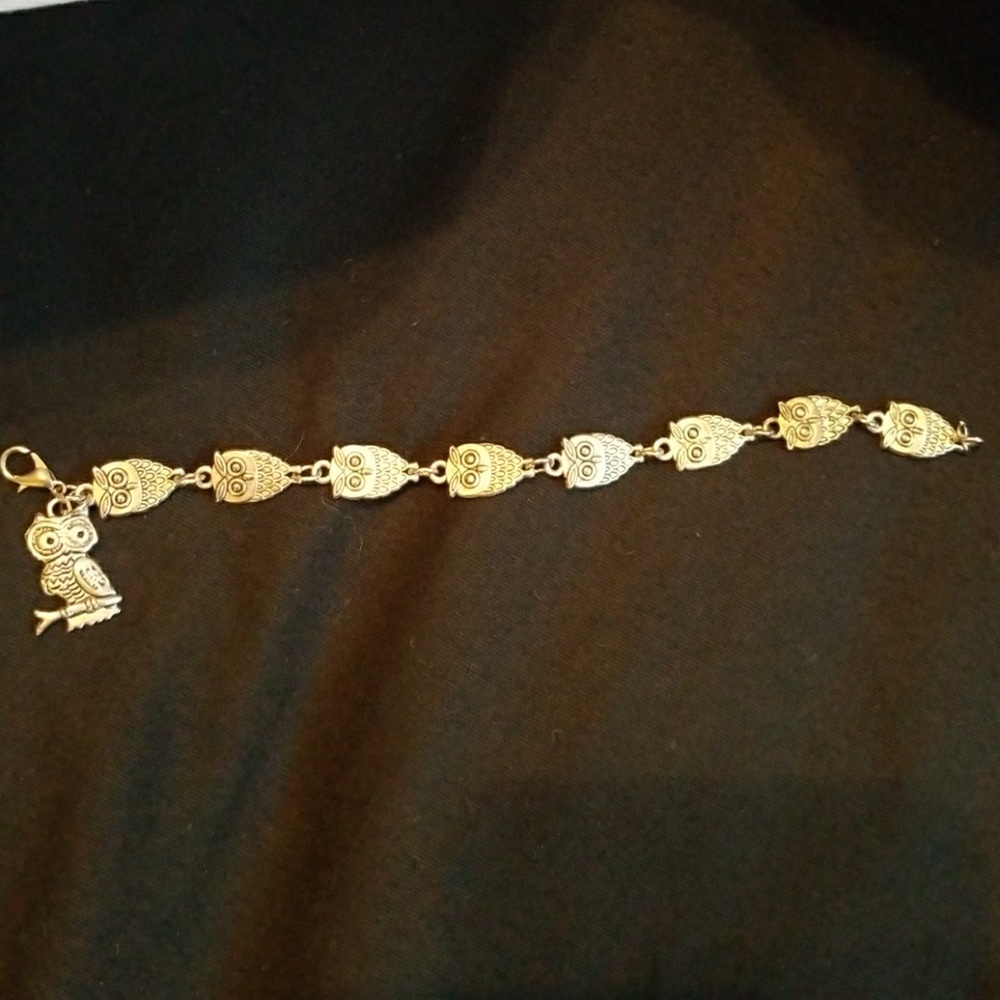Silver tone owl link bracelet