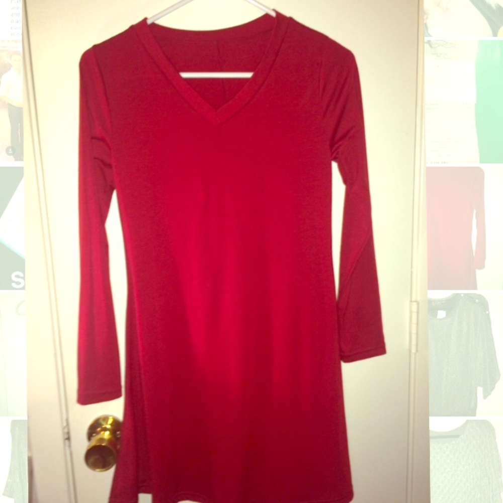 Simple Red T-shirt Dress Long sleeve