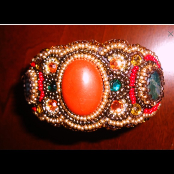 Hand stitched beaded cuff bracelet - Picture 2 of 2