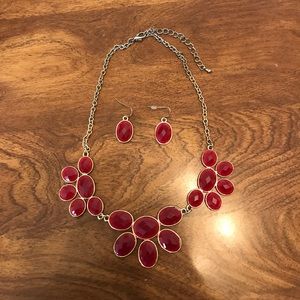 Charming Charlie Red & Gold Necklace/Earring Set