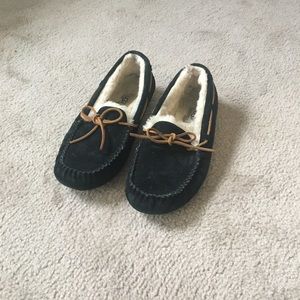 Black and Brown UGG brand Moccasin Slippers