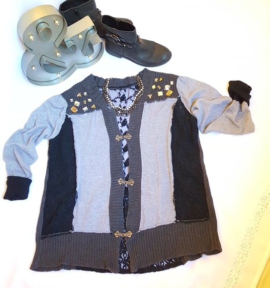 Buckle Sweaters - Black & grey cardigan