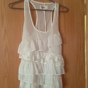 White lace ruffle tank top