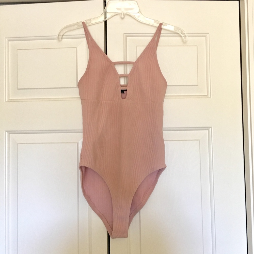 Topshop Blush Pink Ribbed Cutout Onesie