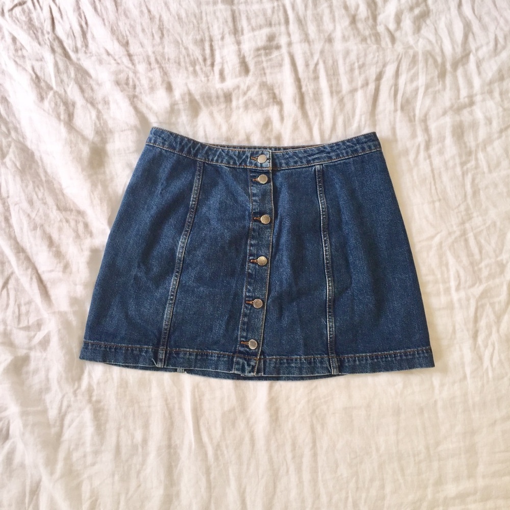 Topshop Moto Button Through Denim Mini Skirt Sz 12
