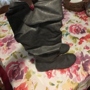 Grey knee high boots