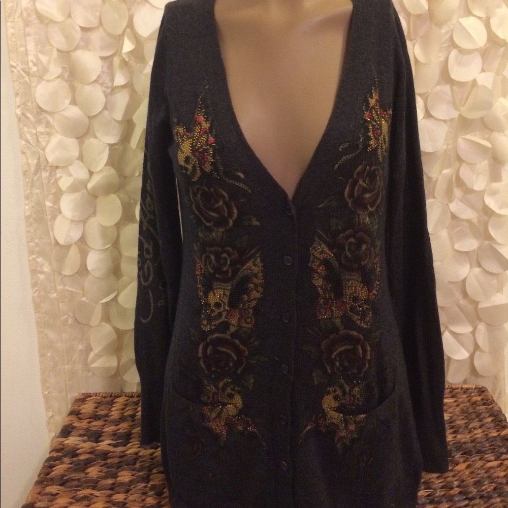 Ed Hardy gray cardigan sweater