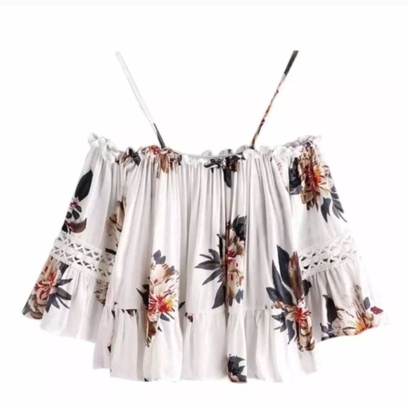 New Sexy off shoulder floral Boho crop top - Picture 4 of 5