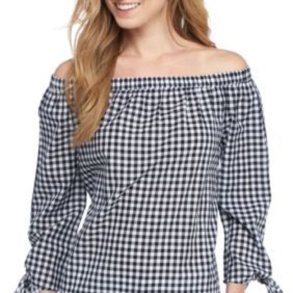 Crown & Ivy Off the Shoulder Gingham Top