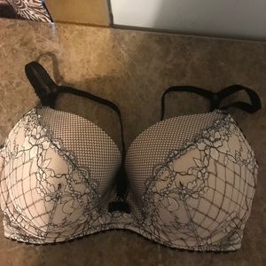 Tan and Black Push Up Bra w/ cross Straps front