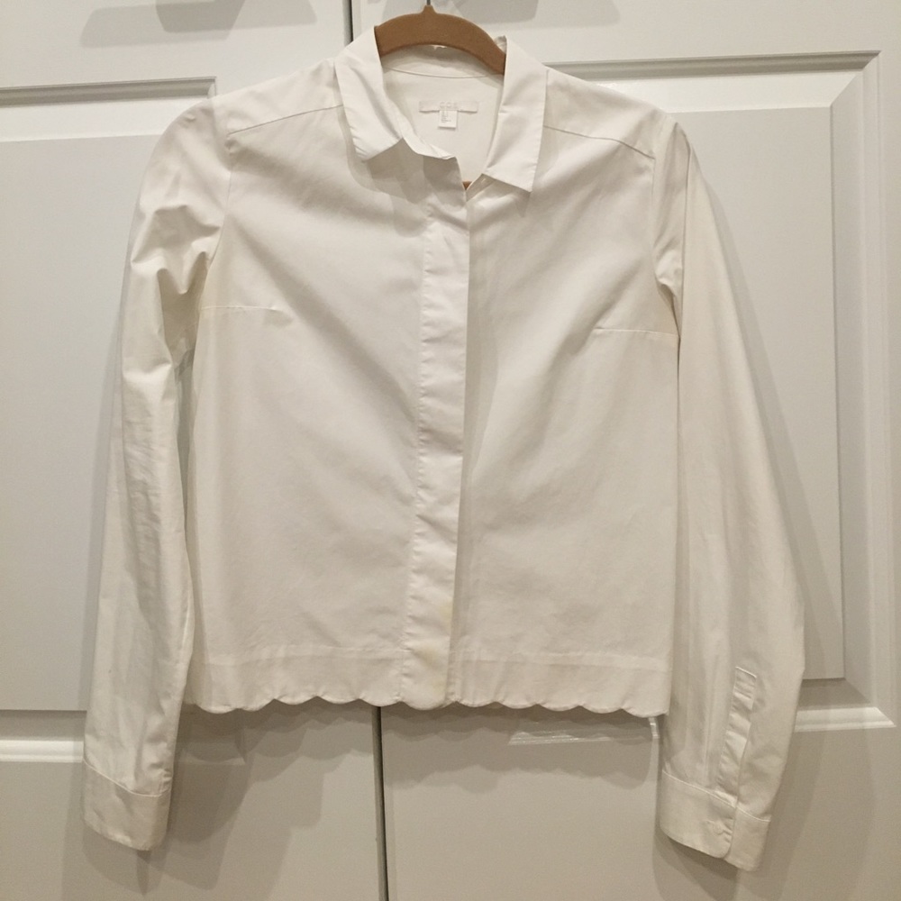 White scalloped button down shirt