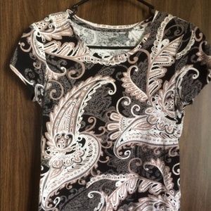 Black, cream and beige paisley T-shirt