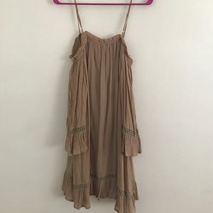 Off the shoulder tan dress