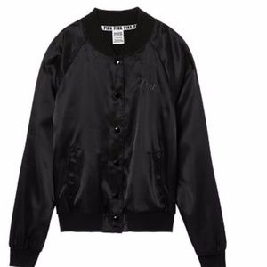 Victoria's Secret Pink Satin Black Bomber Jacket