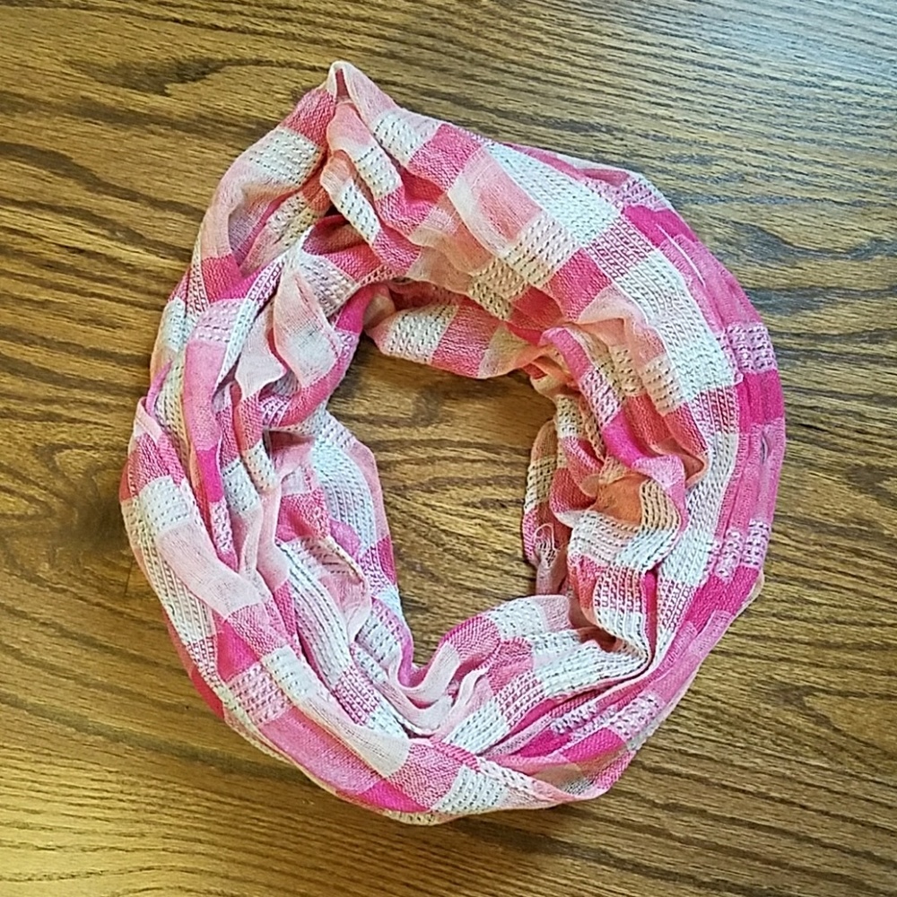 Pink plaid infinity  scarf