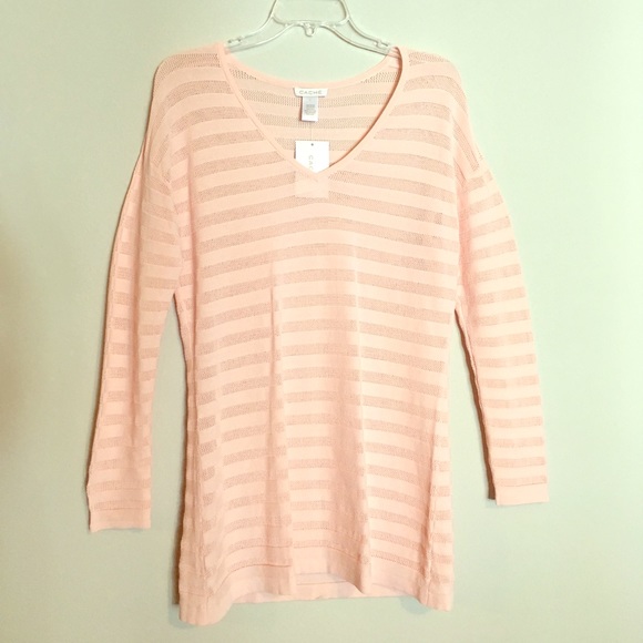 Cache Tops - NWT$85 Cache Striped Cutout Knit Mesh Sheer Top