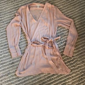 H&M Pink Silk Long Sleeve Blouse