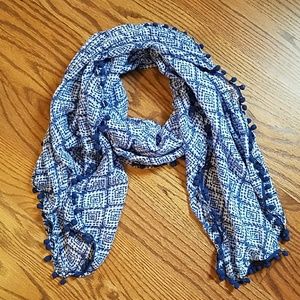 Blue pompom scarf