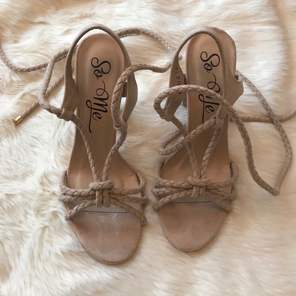 Nude lace up heels