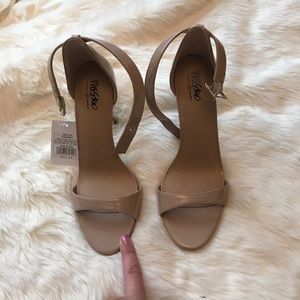 Nude ankle strap heels