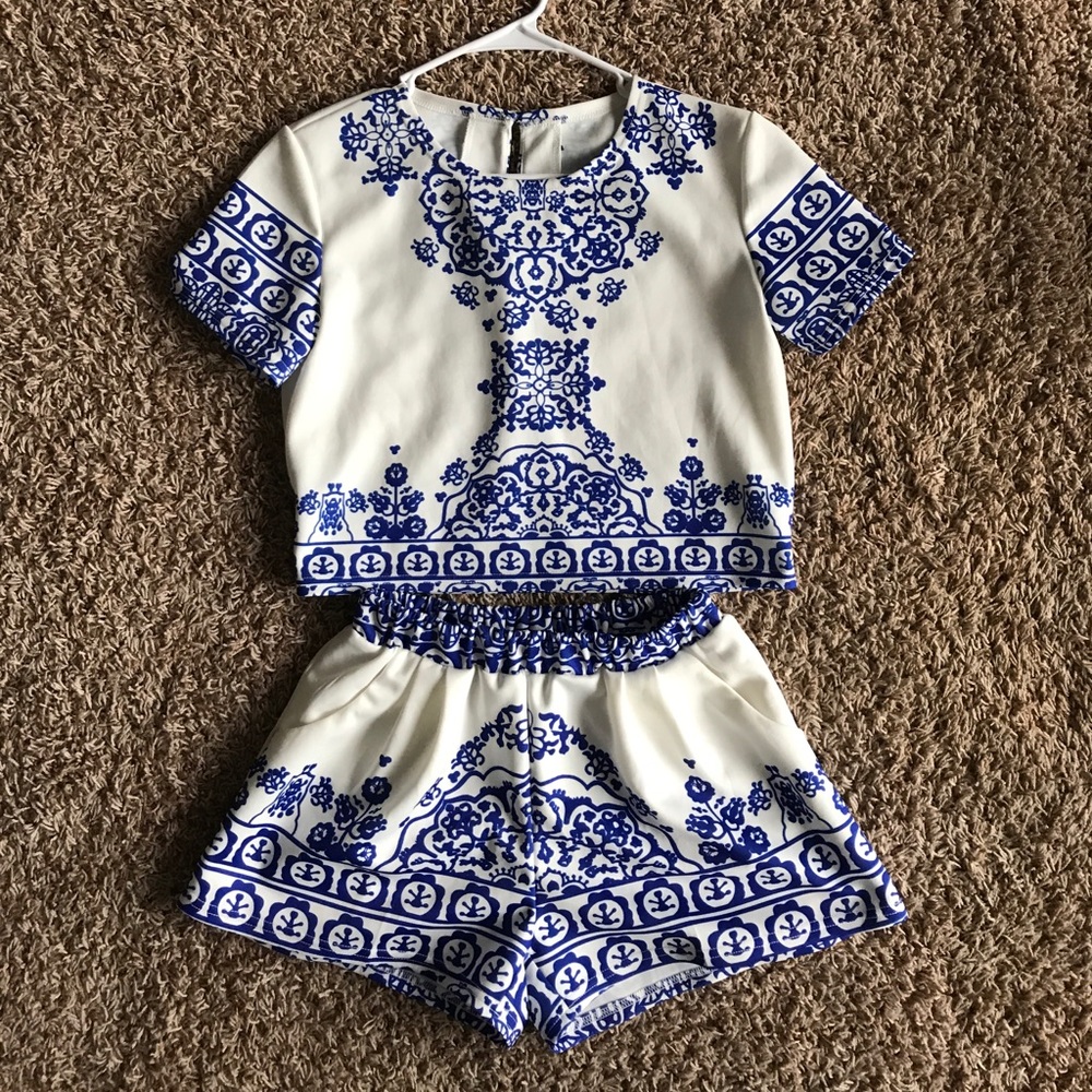 Two Piece Blue & White Outfit