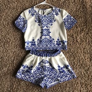 Two Piece Blue & White Outfit