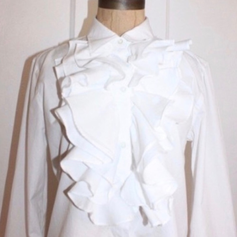 Button Down Shirt / Mandel Ruffle Front Blouse
