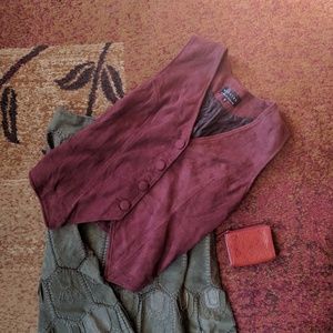 Burgundy LAMBSKIN Leather Tuxedo Vest