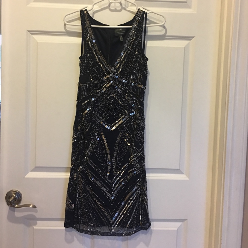 Adrianna Papell cocktail dress navy/silver