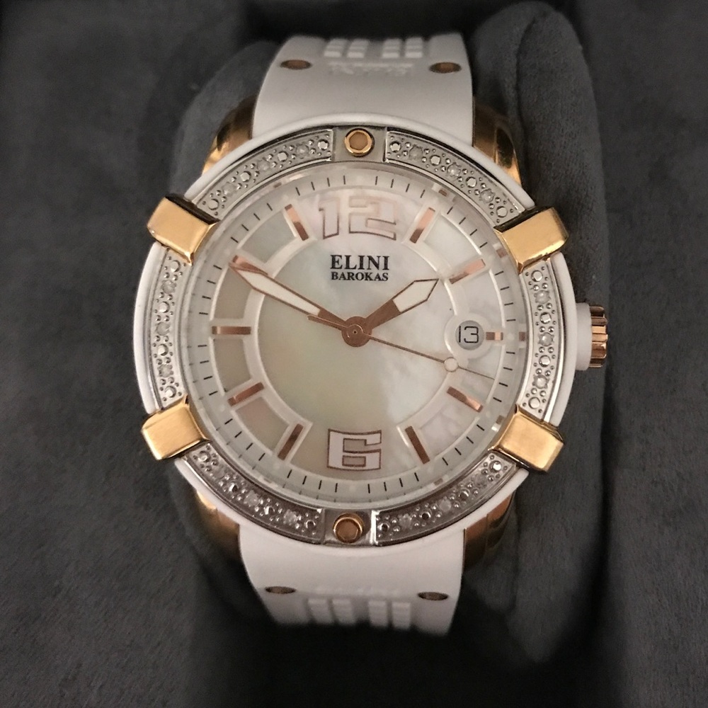 Elini Barokas White and Rose watch w/ crystals